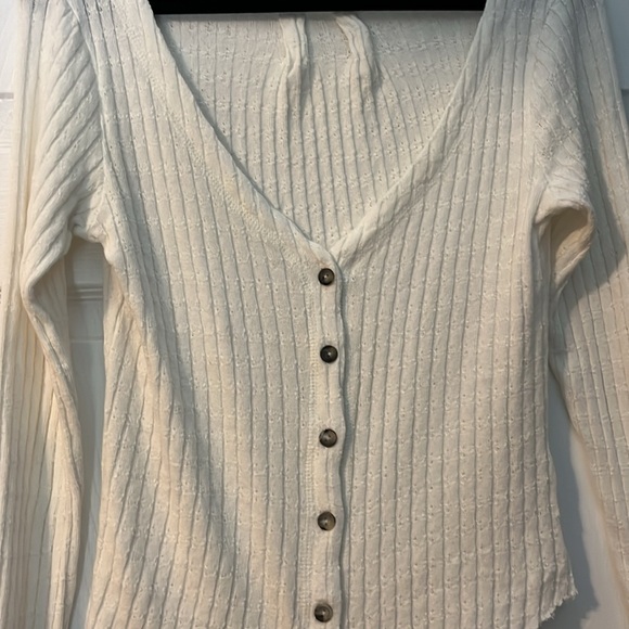 White V-Neck Button Down Sweater - Picture 2 of 4